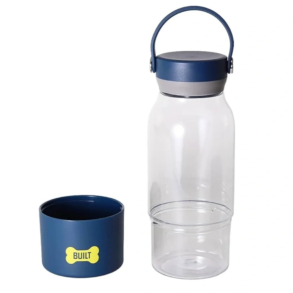 BUILT Pet 34oz Tritan Travel Water Bottle with 12oz Bowl Navy Clear